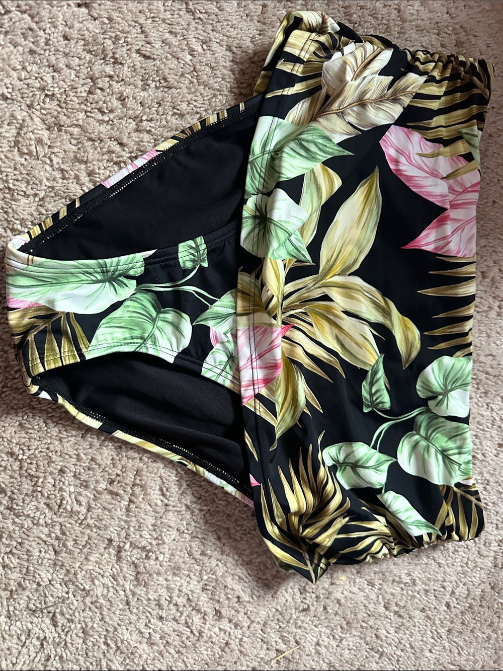 Lands' End Black Tropical Leaf Print Bikini Bottoms